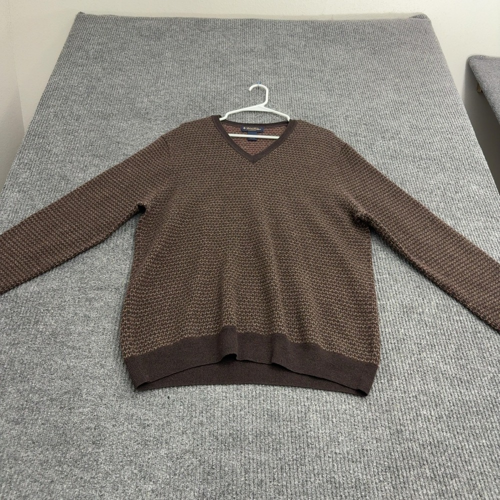 Vintage Brooks Brothers Sweater Mens XL Brown Lambswool V Neck Preppy Classic
